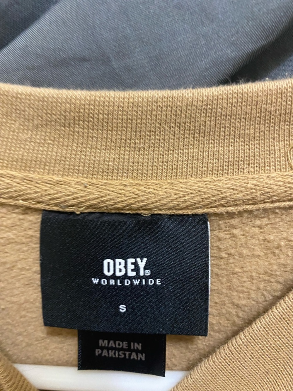 Obey Tan Crewneck Sweatshirt with Brown Puppy Graphic - Picture 4 of 6